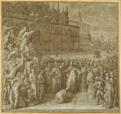 The reconciliation between Pope Alexander III and Frederick Barbarossa, in the presence of Doge Sebastiano Ziani by Giuseppe della Porta Salviati