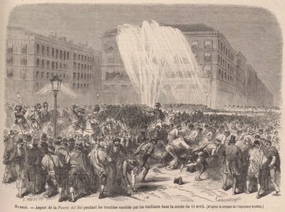 Aspect of the Puerta del Sol during the Troubles Caused by the Students on the Evening of April 11 by Godefroy Durand
