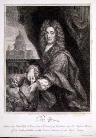 Portrait of Christopher Wren engraved for Elme