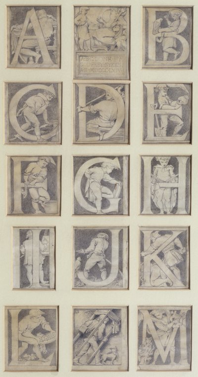 A-M, design for thirteen letters for the Alphabet for the South Kensington Museum, 1864 by Godfrey Sykes
