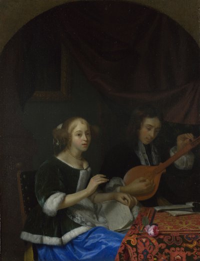 A Woman Singing and a Man with a Cittern by Godfried Cornelisz Schalcken