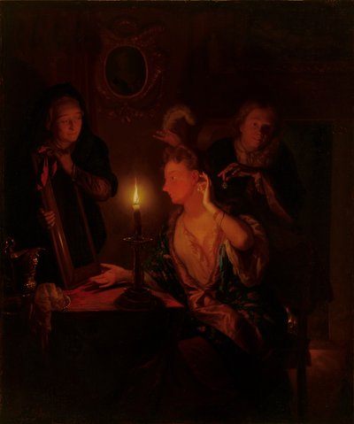 Lady at a Mirror by Candlelight by Godfried Schalcken
