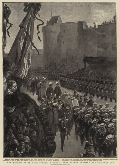 The Procession in High Street, Windsor, Bluejackets drawing the Gun-Carriage by Gordon Frederick Browne