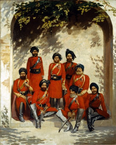 Indian Army Officers and Non-Commissioned Officers, 2nd Regiment of Cavalry, Punjab Frontier Force, c.1863 by Gordon Hayward