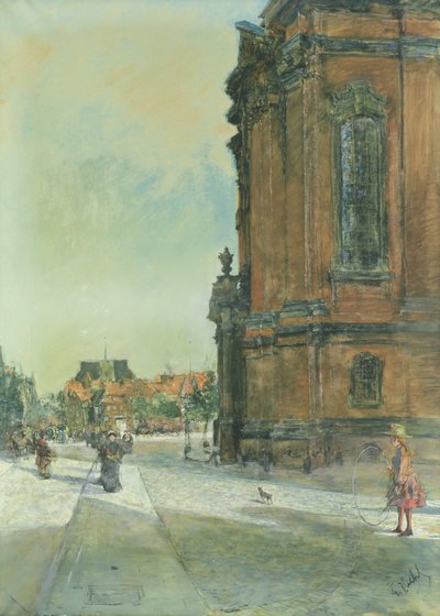 Street Scene near St. Michaels Church in Hamburg by Gotthardt Johann Kuehl