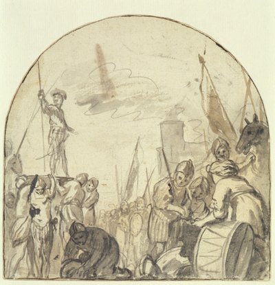 Brinio Being Raised on His Shield by His Warriors by Govaert Flinck
