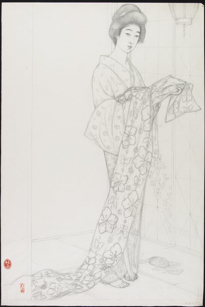 Preparatory Drawing for Woman in Kimono Underwear by Goyo Hashiguchi