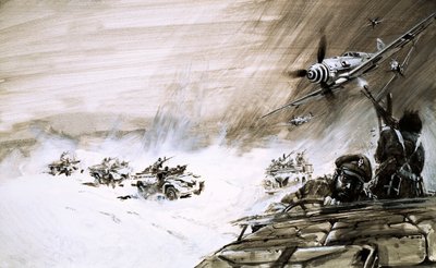 A convoy of five heavy trucks crossing the Egyptian Sand Sea are attacked by an enemy plane by Graham Coton