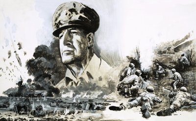 Douglas MacArthur with D-Day Landing Scenes by Graham Coton