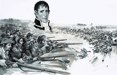 Portrait of General Andrew Jackson Above Image of the British Defeat at New Orleans in 1815 by Graham Coton