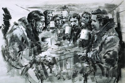Roald Amundsen and his companions celebrating Christmas by Graham Coton