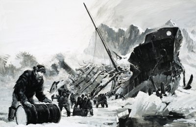 Unidentified shipwreck on an icy glacier by Graham Coton