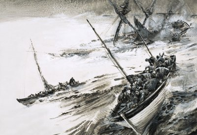 Unidentified Shipwreck with Lifeboats Escaping into Stormy Seas by Graham Coton