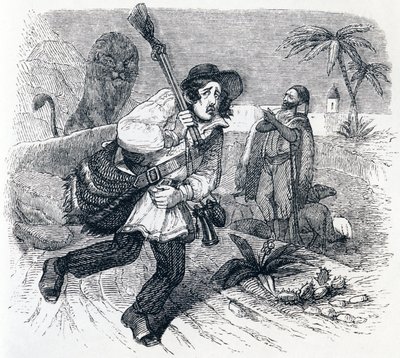 The Lion and the Hunter - Fables by La Fontaine by Grandville