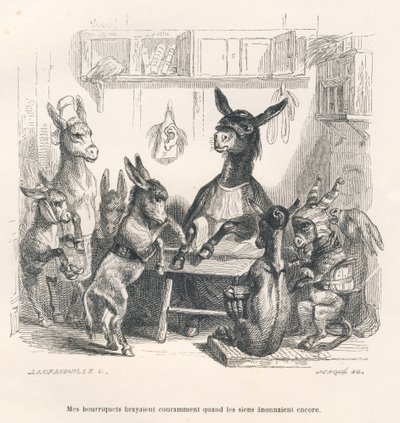 Donkeys at School. Illustrated Vignettes by JJ Granville. Engraving signed Caque in the section 