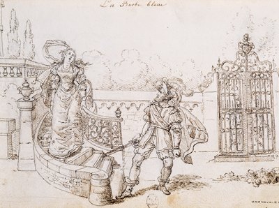 Bluebeard, illustration for fairy tale by Charles Perrault, engraving by Grandville by Grandville