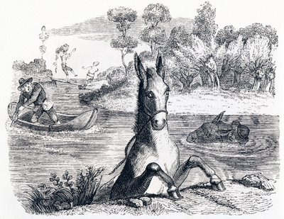 The Donkey with the Sponge and the Donkey with the Salt - Fables by La Fontaine by Grandville