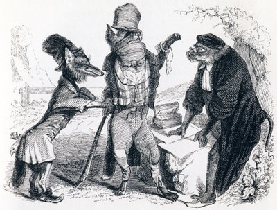 The Wolf Pleading Against the Fox in Front of the Monkey - Fables by La Fontaine by Grandville