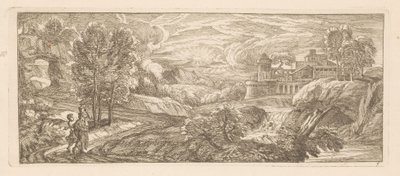 River Landscape with Two Walking Figures (series title: River Landscapes) by Gérard Audran