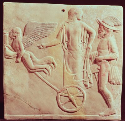 Aphrodite and Hermes riding on a chariot pulled by Eros and Psyche, 470 BC by Greek