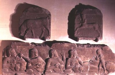 Two metopes depicting a centaur and a boar and a frieze depicting Herakles feasting, from the Temple of Athena at Assos (Mysia) c.540-520 BC by Greek