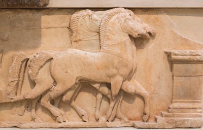 Four Horses (Quadriga) Pulling a Chariot from the Southern Frieze of the Treasury of the Siphnians, Constructed c.530-480 BC by Greek