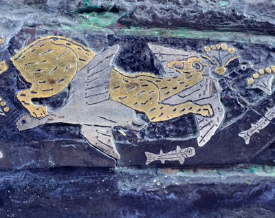 Engraved Dagger in Gold, Silver, Bronze and Niello (Detail: Feline Chasing Birds) by Greek School
