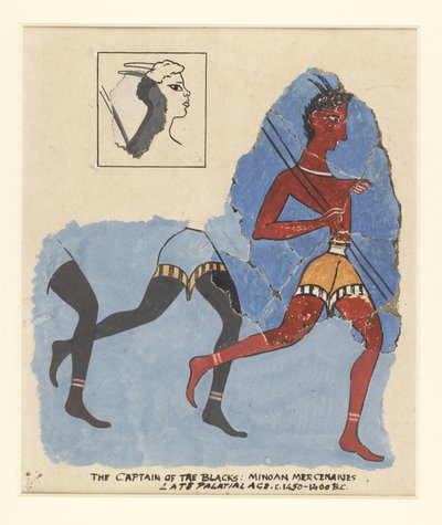 Fragments of a fresco from Knossos, with modern restorations; soldiers at the run, c.1450-1400 BC by Greek School