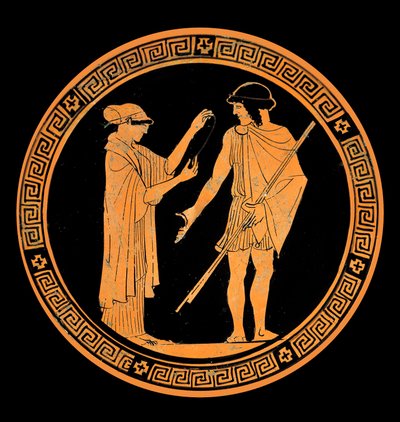 Gallant conversation, decoration of a ceramic with red figures, 5th century BC by Greek School