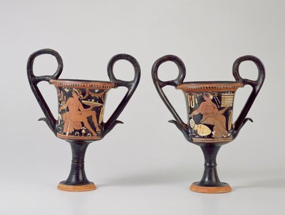 Red-figure kantharos depicting a youth and kantharos depicting a woman, c.310 BC by Greek School