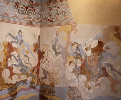 The Blue Monkeys, Fresco from B Complex, Room 6 of Akrotiri, Thera (Santorini), Minoan Civilization by Greek School
