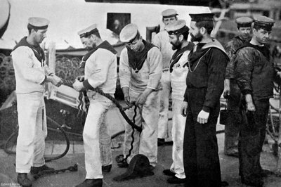 Blue Jackets at Work Splicing a Rope on Board the Battleship HMS Majestic by Gregory and Co