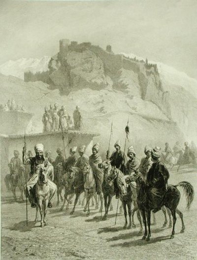 Castle of Atskhour, Akhaltsik, plate 10 from a book on the Caucasus, engraved by Adolphe Mouilleron, published by Alfred Leon Lemercier, Paris by Grigori Grigorevich (after) Gagarin