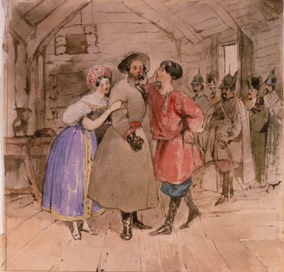 Scene from the Opera A Life for the Tsar Ivan Susanin by M. Glinka, End 1830s by Grigori Grigorevich Gagarin