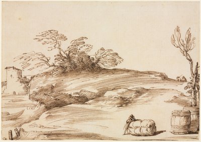 Landscape with a Man Leaning on a Bale by Guercino