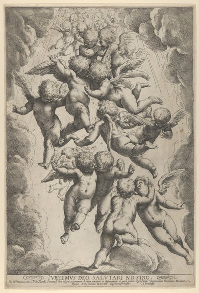 A Group of Angels Embracing in Flight, Framed by Clouds by Guido Reni