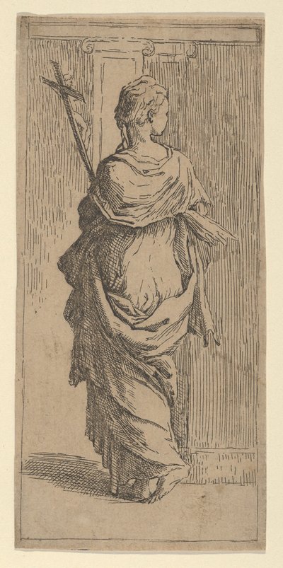 Girl Carrying a Crucifix and Stepping Toward a Pilaster, Seen from Behind by Guido Reni