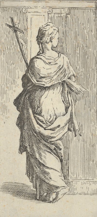 Girl carrying a crucifix and stepping toward a pilaster, seen from behind by Guido Reni