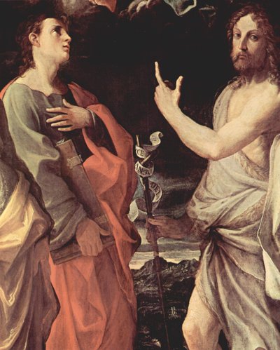 Coronation of the Virgin with Saints John the Evangelist, John the Baptist, Bernard, and Catherine of Alexandria (detail) by Guido Reni