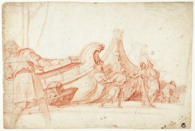 Dock Scene (front); Two Sketches of Male Figures (back) by Guillaume Courtois