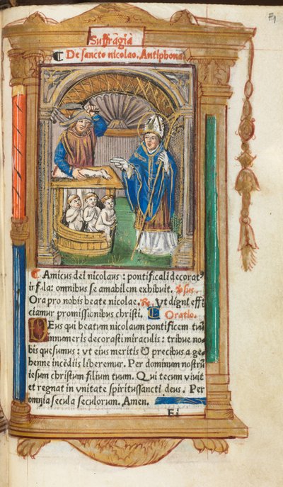 Printed Book of Hours (Use of Rome): fol. 105r, St. Nicholas by Guillaume Le Rouge