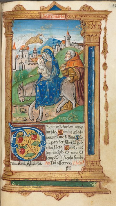 Printed Book of Hours (Use of Rome): fol. 42r, Flight into Egypt by Guillaume Le Rouge