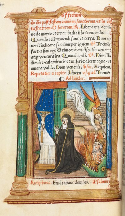 Printed Book of Hours Use of Rome: fol. 84v, Dominican Nun in Prayer by Guillaume Le Rouge