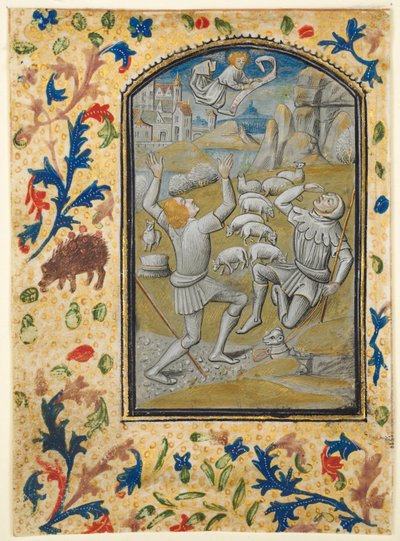 Leaf from a Book of Hours: Annunciation to the Shepherds by Guillaume Vrelant