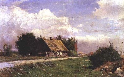 A wooded landscape with figures by a cottage by Gustaf Fredrik Rydberg