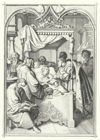 John, Elector of Saxony, visits Martin Luther in hospital by Gustav Ferdinand Leopold Konig