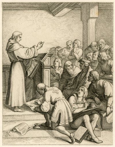 Martin Luther Gives Lectures in the University Wittenberg, in Front of Him the Vice-Chancellor Dr. Pollich and His Fatherly Friend Johann von Staupitz (1460-1524) by Gustav Ferdinand Leopold Konig