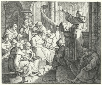 Martin Luther preaches to Johann von Staupitz and the other monks at the monastery by Gustav Ferdinand Leopold Konig