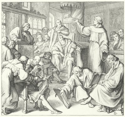 The Leipzig debate, Andreas Karlstadt, Johann Eck and Martin Luther, 1519 by Gustav Ferdinand Leopold Konig