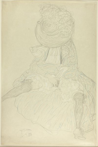 Seated Woman from the Front with Hat, Face Hooded by Gustav Klimt